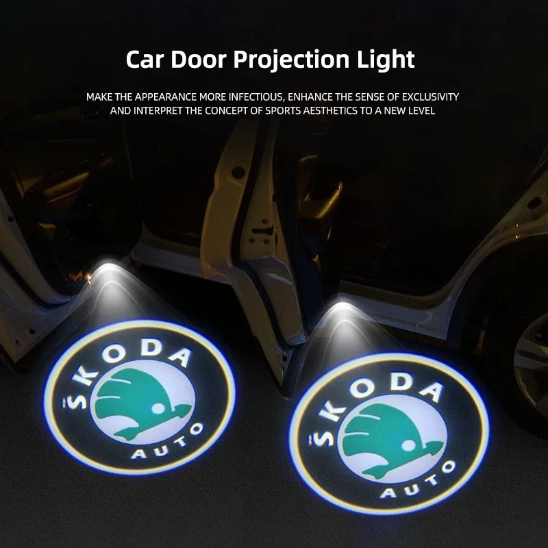 

2Pcs Car Door Welcome Light LED HD Projector Lamp Decoration For Skoda Octavia Kodiaq Enyaq iV Kamiq Scala Superb Fabia Rapid RS
