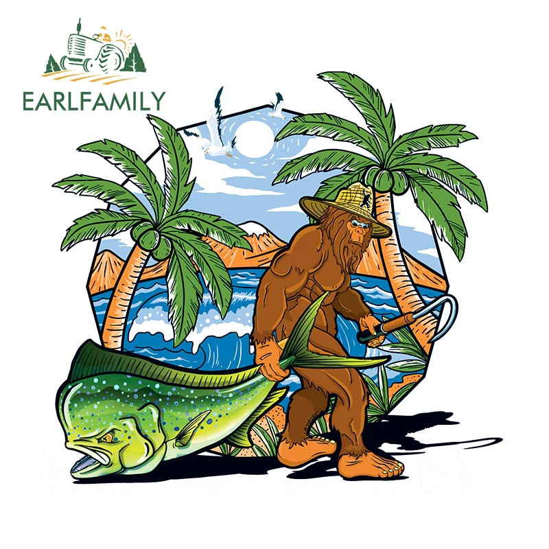 

EARLFAMILY 13cm X 12.2cm Bigfoot Beach Car Sticker Bumper Truck 4x4 Laptop Decals Funny Fishing Moment Stickers Car Styling