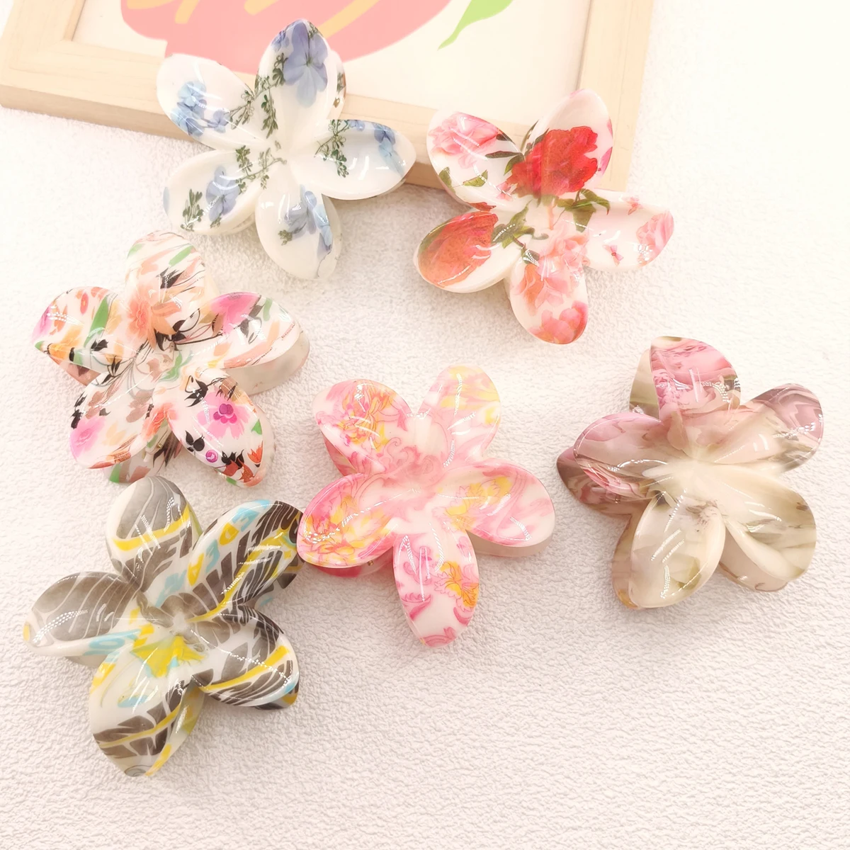 Sommer Acryl Blumen Haarspange für Frauen Marmor Textur Blumendruck Haarklammern Clips Trendy Mädchen Haarnadel Haarschmuck