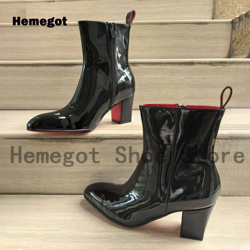 Black Shinny Leather Men's Boots Novelty Designers Stylish Ankle Boots Side Zipper Males Boots Top Quality Handmade Men's Shoes