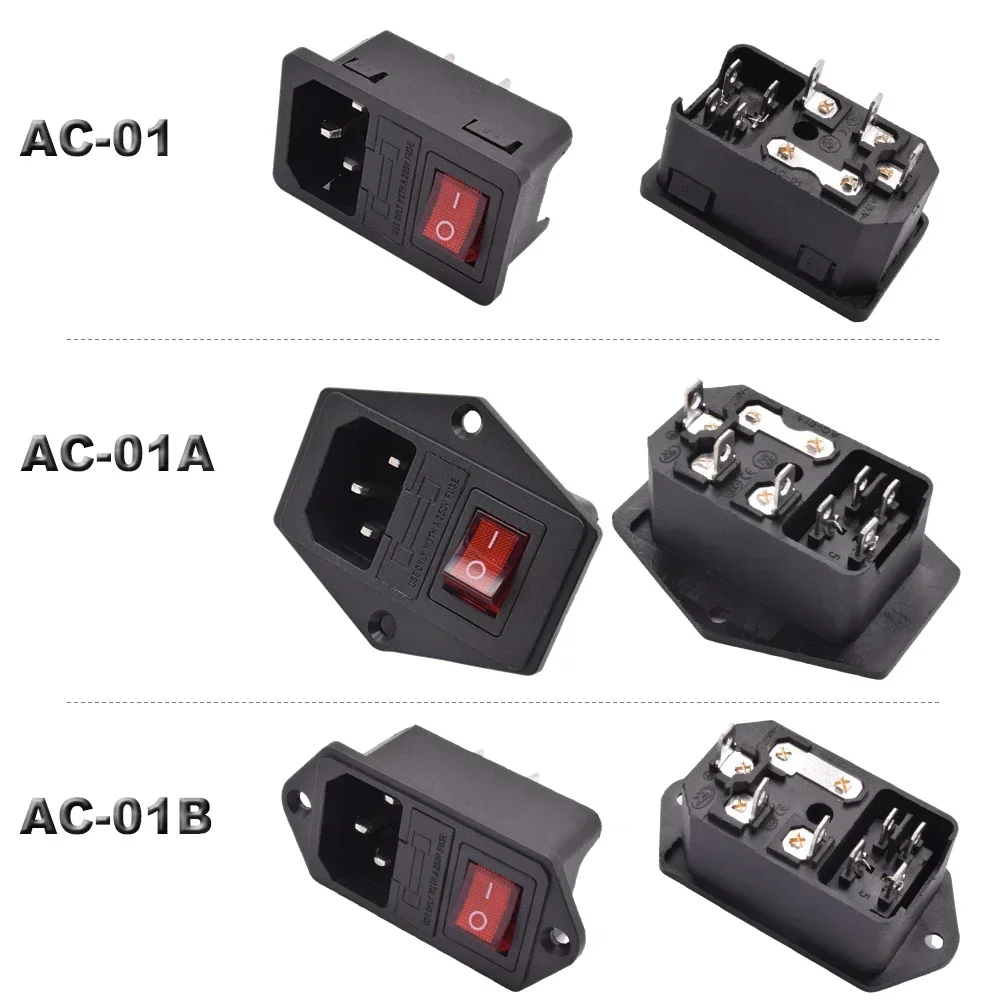 5/10 مجموعات IEC320 C13 التيار المتناوب مدخل قابس طاقة المقبس الكهربائية النحاس سلك كابل موصل 10A 250 فولت الأحمر مصباح الروك التبديل مع الصمامات