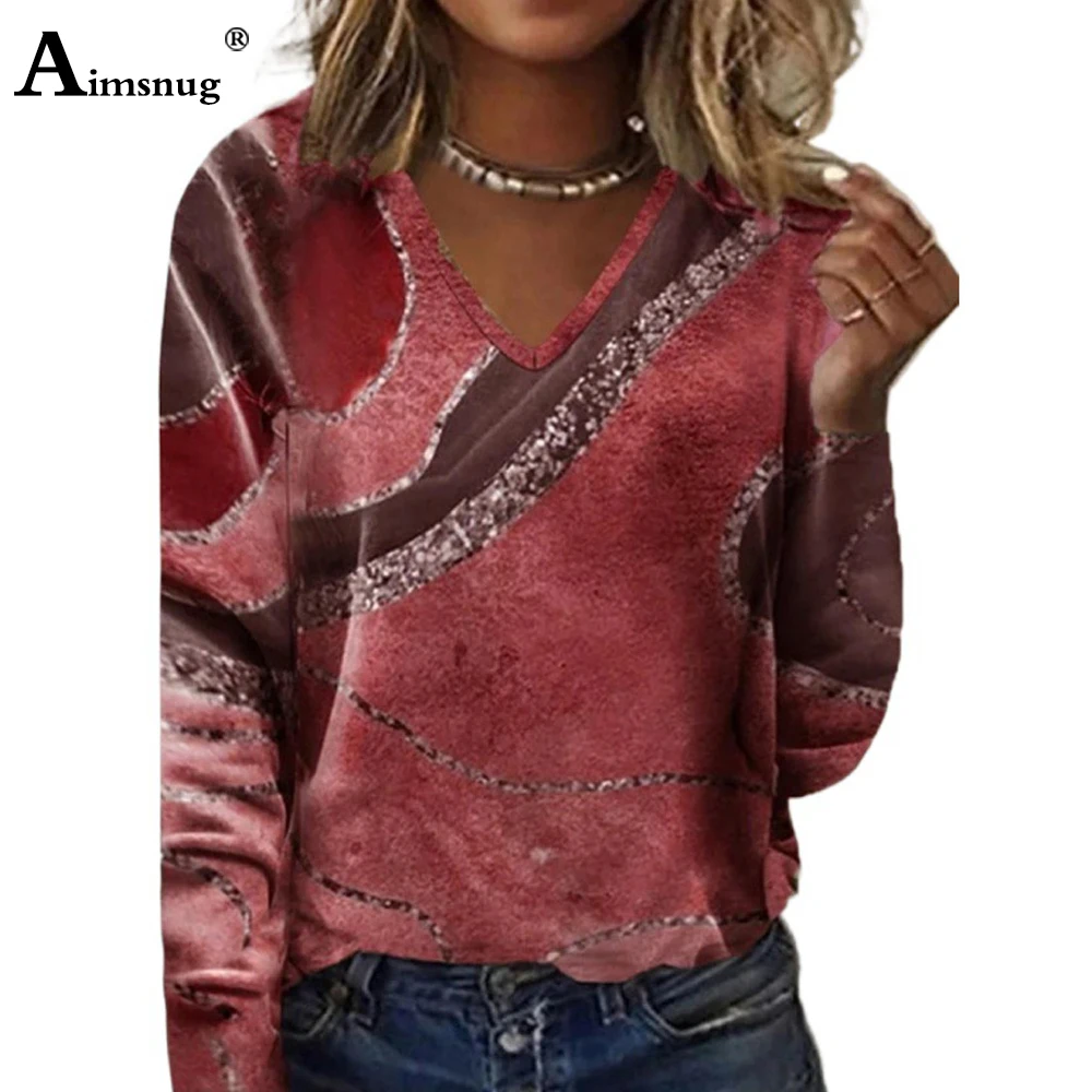 Plus Size 3xl Women Casual Retro Top Pullovers Female Long Sleeves Boho Striped Print T-Shirt 2023 New Autumn V-neck Tees Shirt