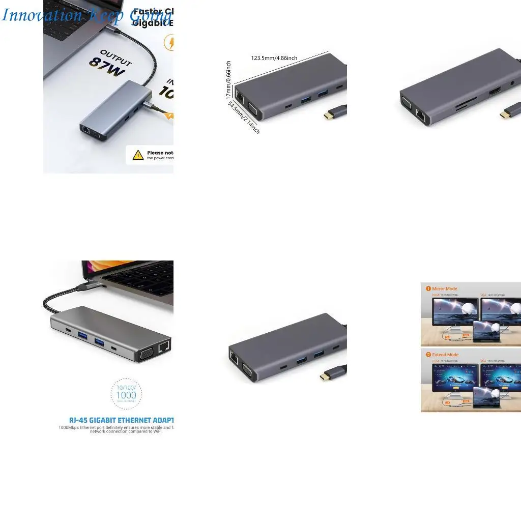 

E65C 10 in 1 Type C to HDTV VGA RJ45 USB3.0+USB2.0 TF Card Reader Slot 3.5mm Port USB Extender Docking Station for PC