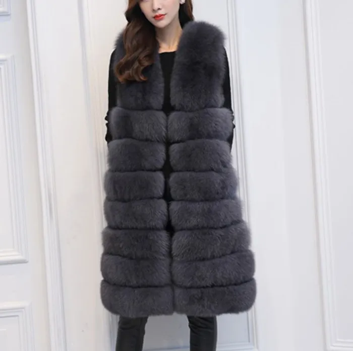 Wholesale Foreign Trade Hot Sale Extended Sleeveless Vest Imitation Fox Coat Autumn and Winter Women's Clothing