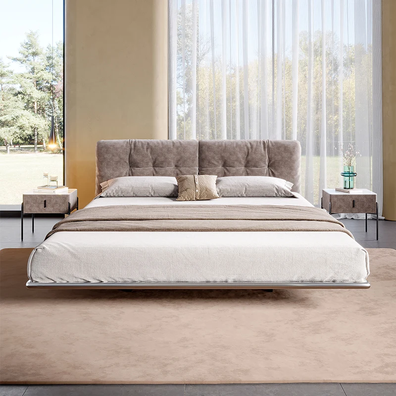 

Minimal fabric steel frame bed 1.8 meters soft bag cloud bed master bedroom cream wind suspension double wedding bed