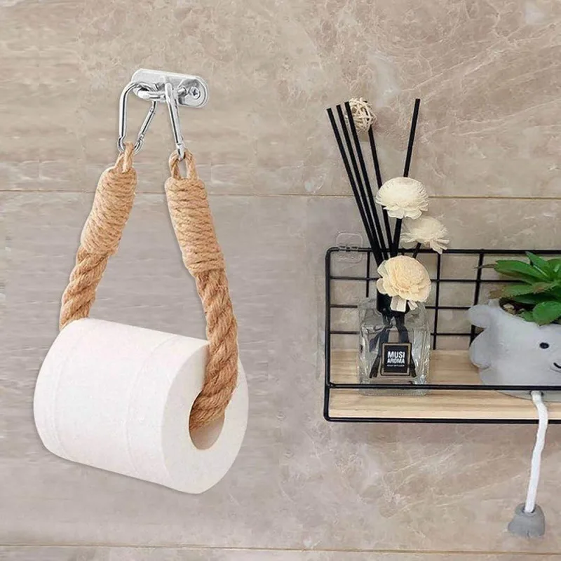 

1PC Rust proof retro hemp rope toilet paper holder - portable assembly, hemp towel holder suitable for bathrooms or kitchens
