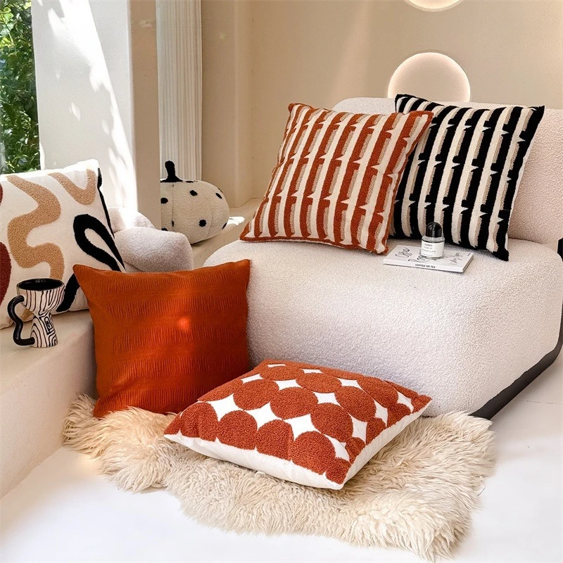 

Throw Cushion Cover Simple High-end Modern Style Geometric Lattice Rectangular Living Room Sofa Comfortable Pillow Case Cover