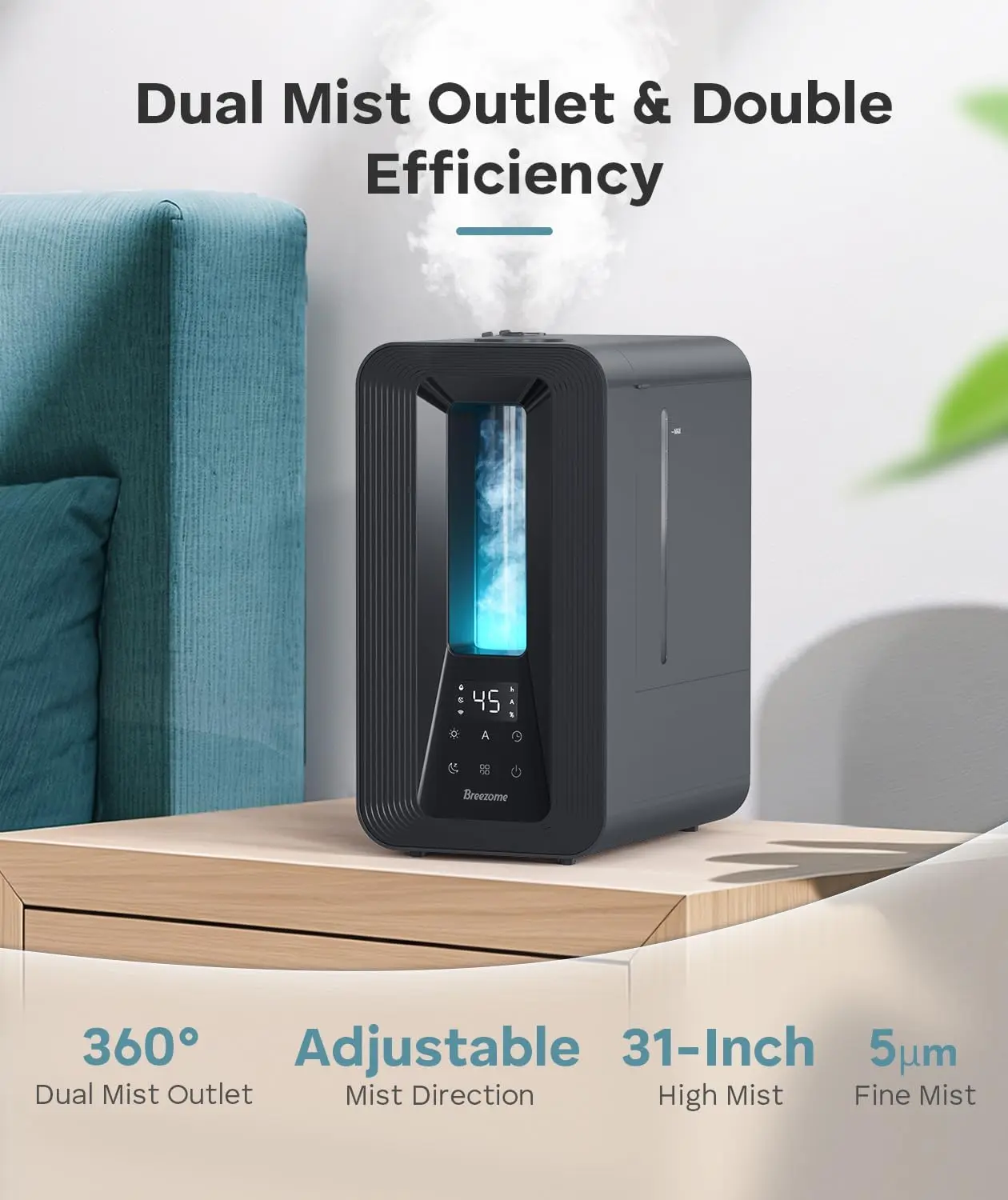 Ultrasonic Humidifier Aroma  4.7 L Touch Control  with 7 Color Light 360 Degree Mist Fragrance Timer Automatic Humidity Control