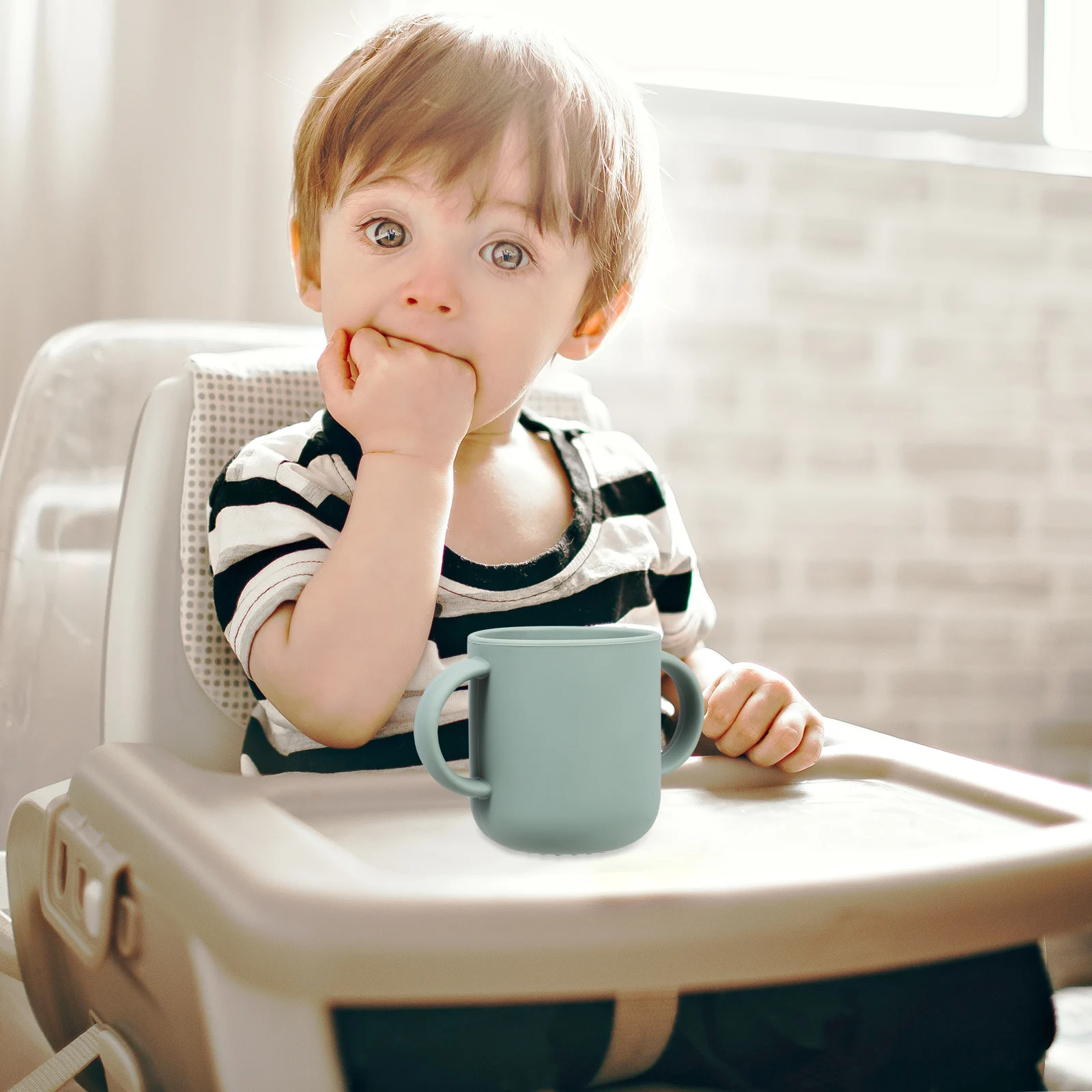 

Silicone Training Toddler Water Drinking Cup Double Handle Orange Spill Proof Tumbler Learner Milk Cup Durable Construction
