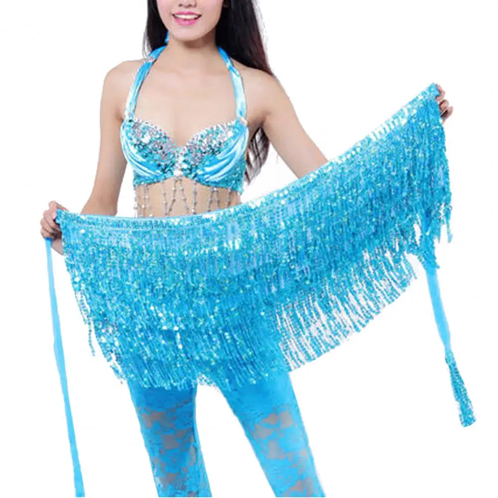 190cm Sequins Belly Skirt Belly Dance Hip Scarf Adults Kids Belly Dance Hip Skirt Tassel Scarf Sequin Wrap Rave Tassel Skirts