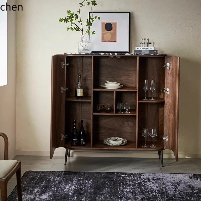 Italian Walnut Sideboard Cabinet Living Room Solid Wood Wine Cabinet Simple Modern Storage Cabinet