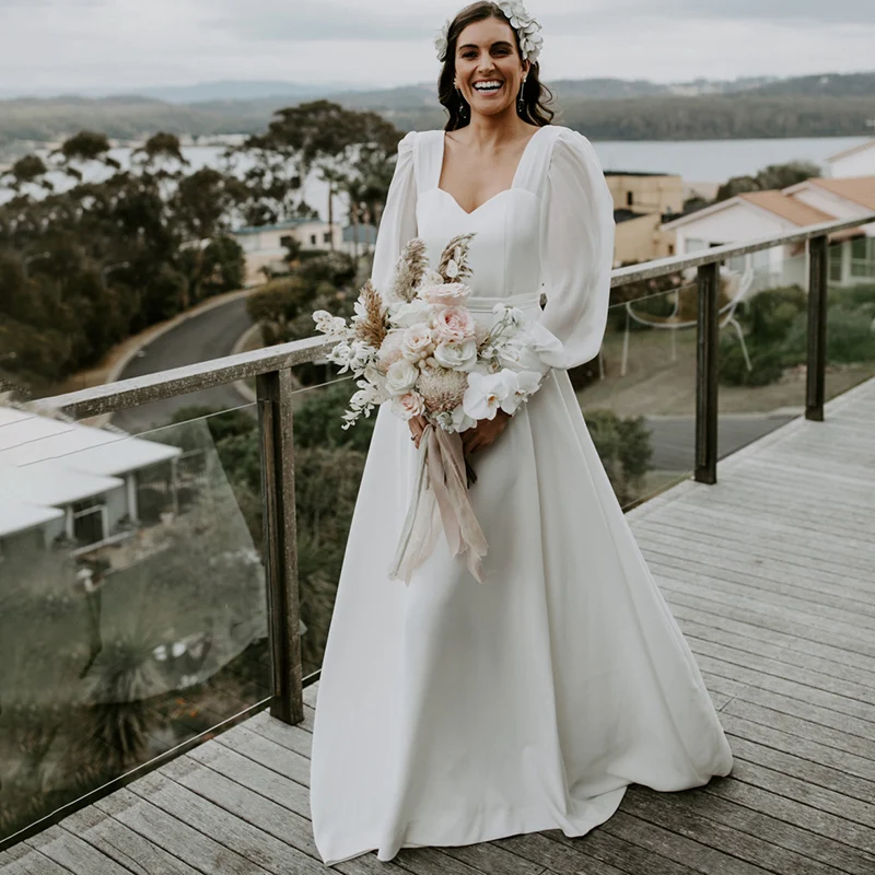 Querida boho inchado mangas simples vestido de casamento sem costas praia país do vintage vestidos de noiva robe de mariée vestidos de casamento