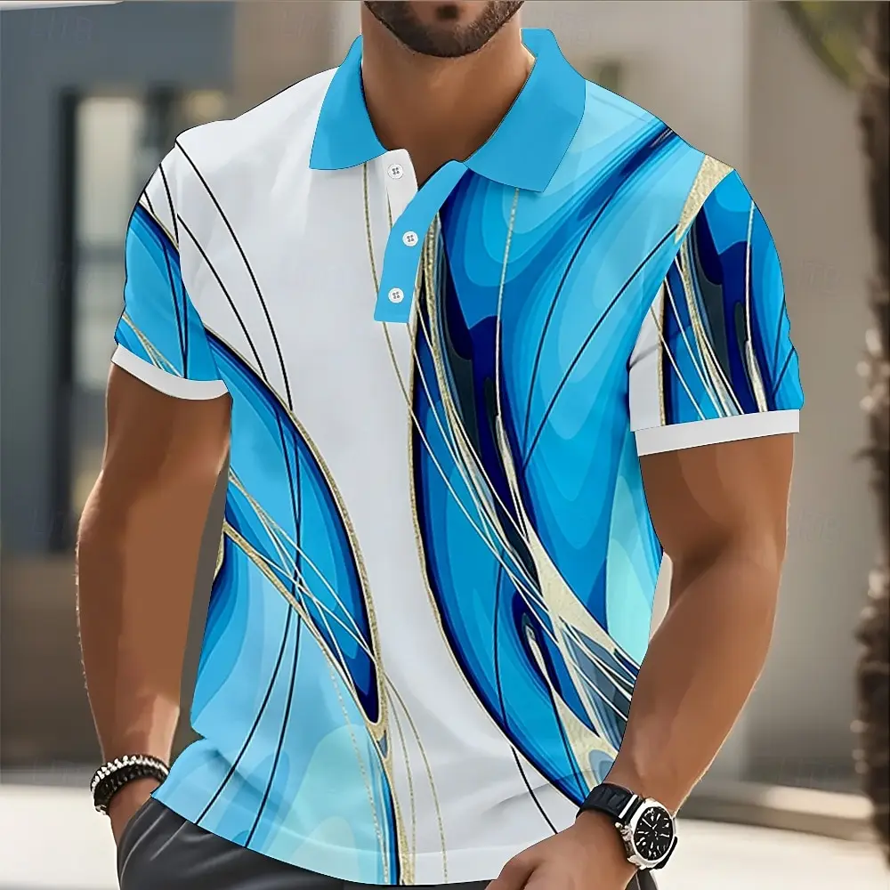 Men's Casual Athleisure Marble Polo Shirts, Short Sleeve Collared Button Tops, Scheme Perfect for Spring & Summer Wear
