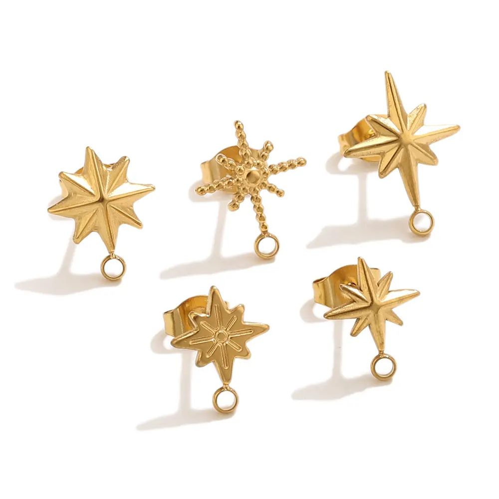 6pcs Stainless Steel Star Earrings Studs for Earrings Making Tools 18k PVD Gold Plated Earrings Piercing Post Jewelry Findings view 3