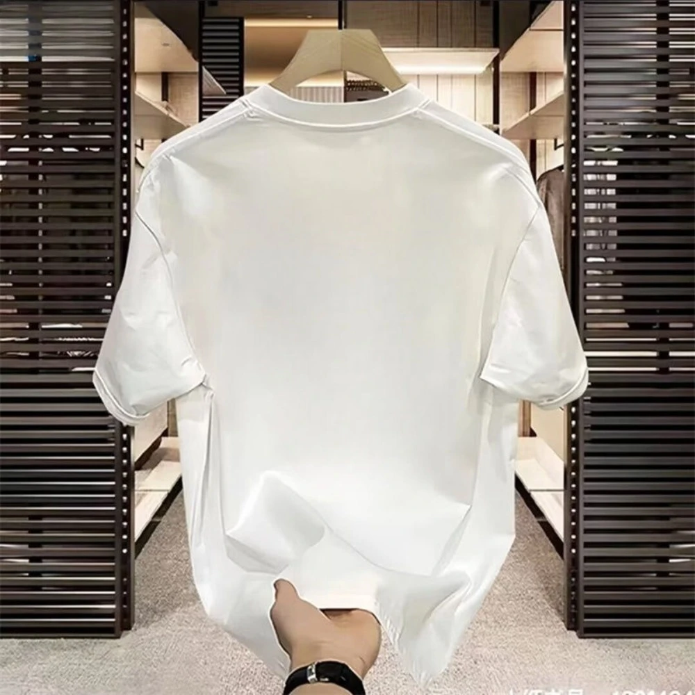 2025 طاقم الرقبة تي شيرتات قصيرة الاكمام الأمريكية المطبوعة عادية حجم كبير الاتجاه فضفاض نصف كم الربيع الصيف أعلى أسفل قميص الإضافية #3