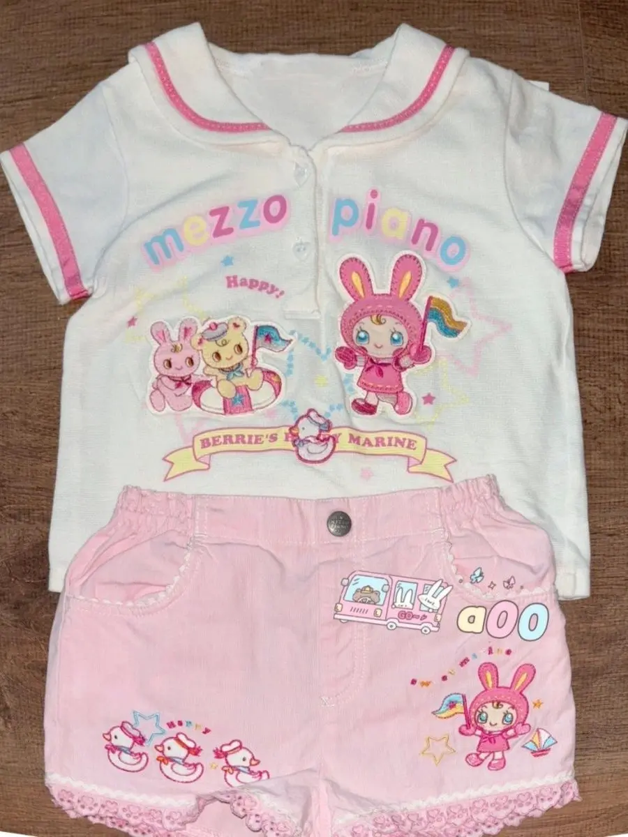 Cute Embroidered Pure Cotton ort Sve Children's Top Navy Collar Girl's Clothing Summer Fun Kids' T-irt Mezzopiano Repl...