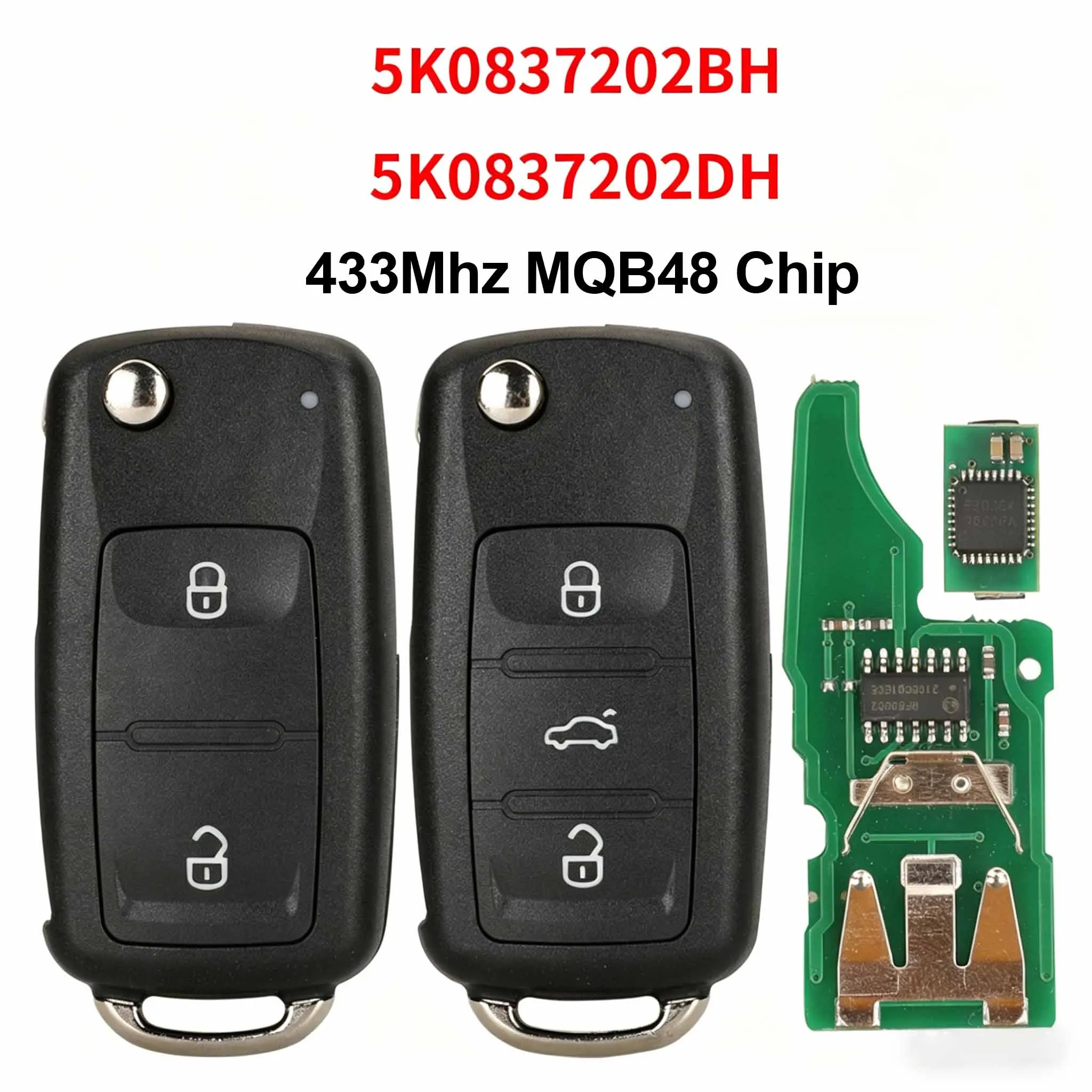 

2/3 Button Flip Remote Car Key 433MHz Megamos AES 5K0837202BH/DH For VW Amarok Beetle Caddy Caravelle Jetta Polo Scirocco Sharan