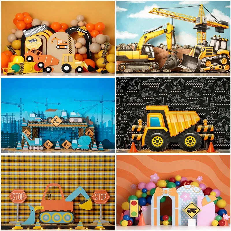 

LS Digger Construction Zone Backgrounds Cake Smash Adult Family Photography Props Child Baby Decors Photo Studio Backdrops