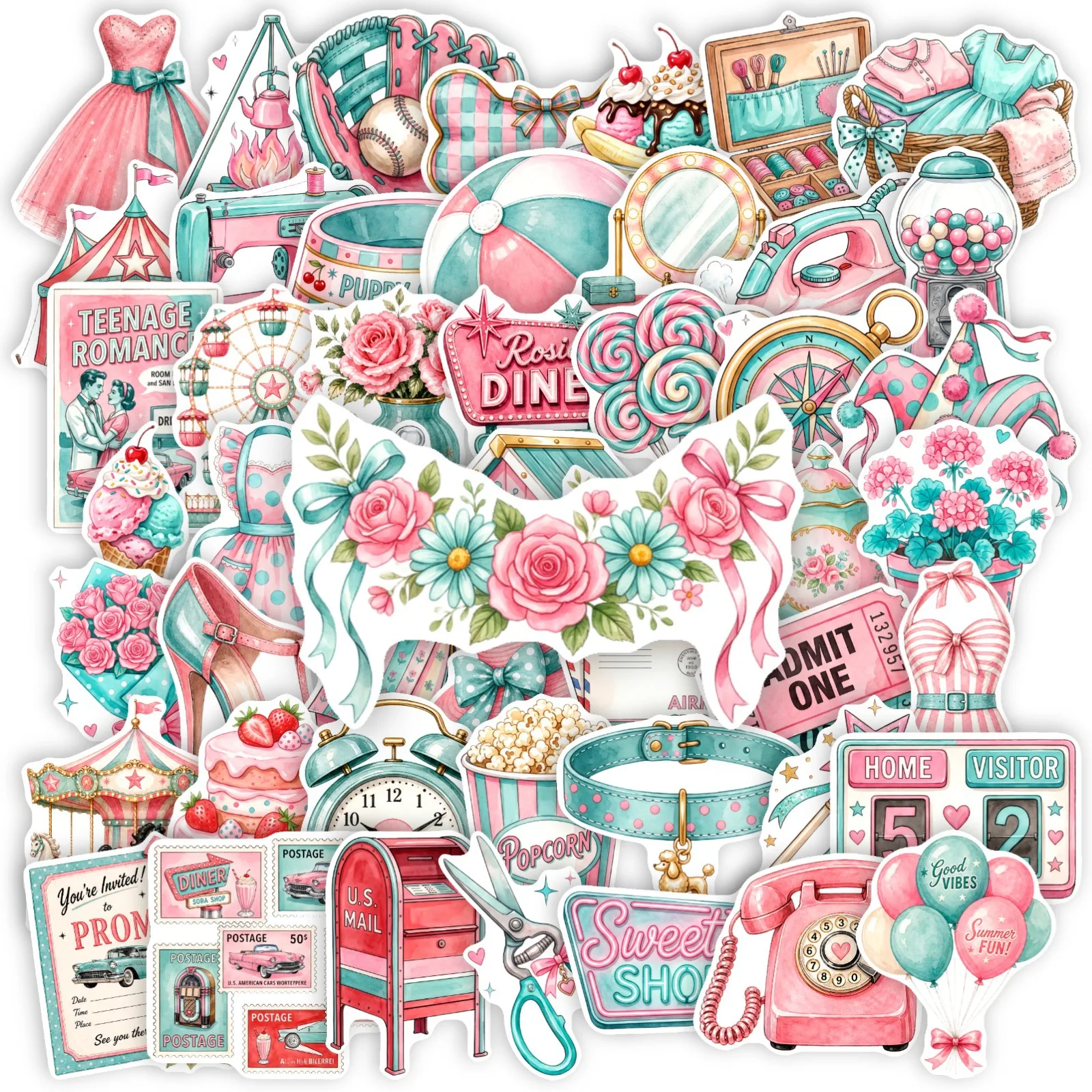 50 PCS Ins Style Pink Youth Culture Theme Graffiti Stickers Decorate Luggage Helmet Skateboard Scrapbook Vinyl Decals