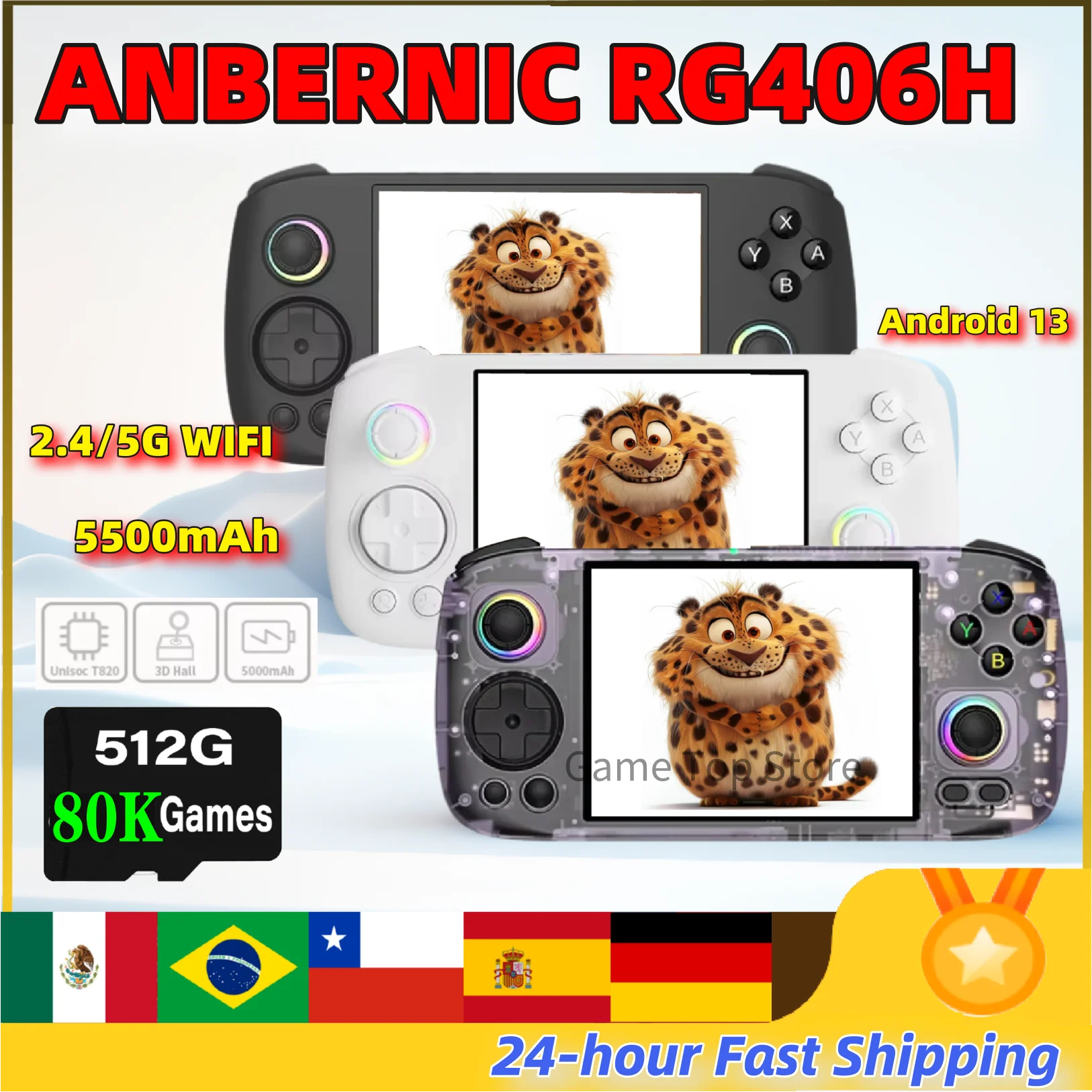 ANBERNIC RG406H RG 406H Retro Handheld Game Console Video Game Consoles 4Inch IPS Multi-touch Screen PSP PS2 8G+128G Boy Gifts