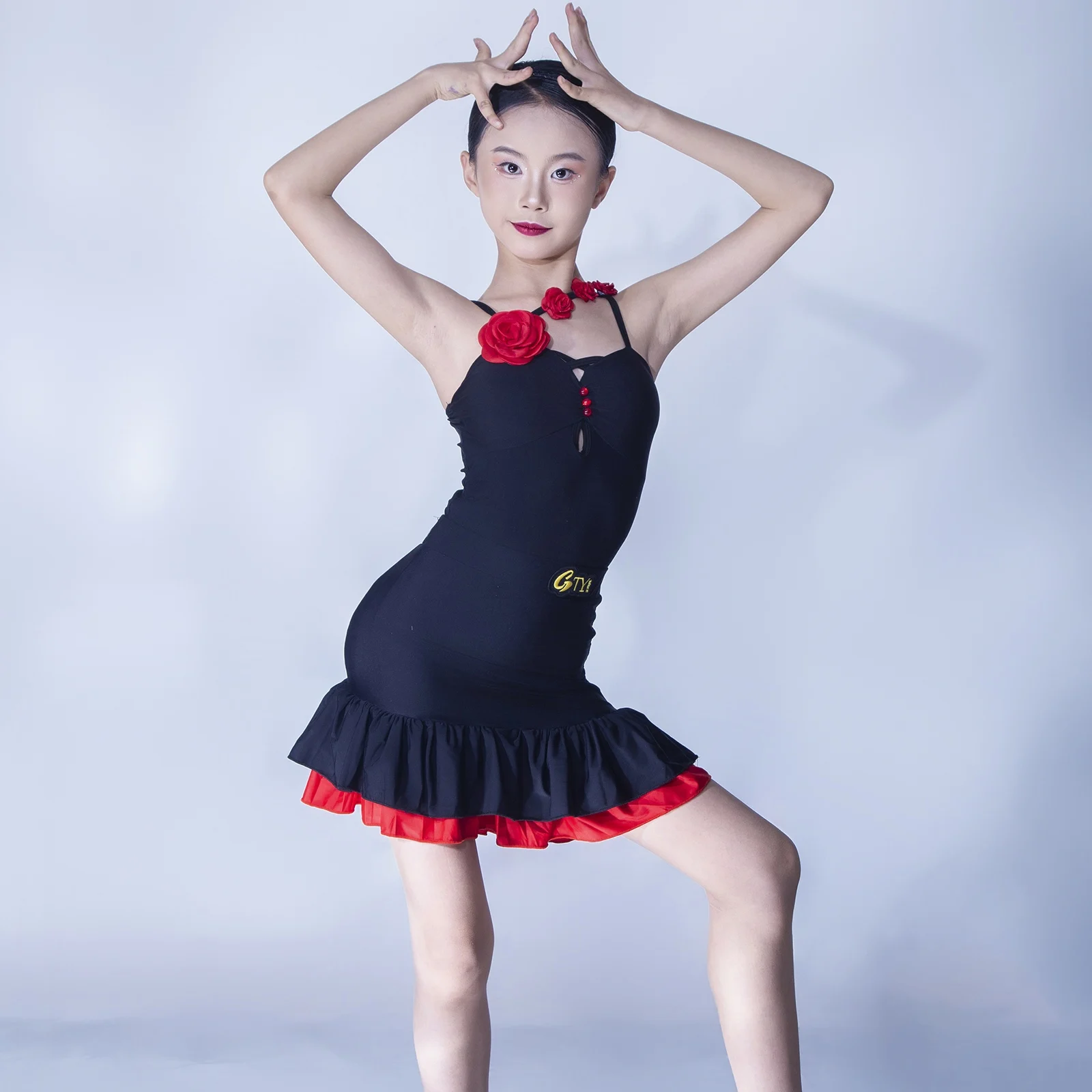 

Black Latin Dance Dance Competition Dresses Kids Samba Chacha Dance Clothes Girls Latin Dance Clothing Training Suits SL12735