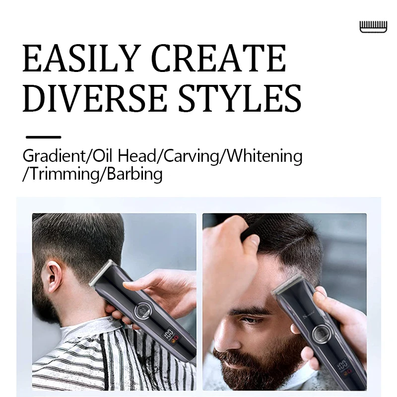 Kemei-مقص الشعر الكهربائي الاحترافي للرجال ، آلة تشذيب الشعر القابلة لإعادة الشحن ، آلة لاسلكية ، قاطع بشاشة عرض LED