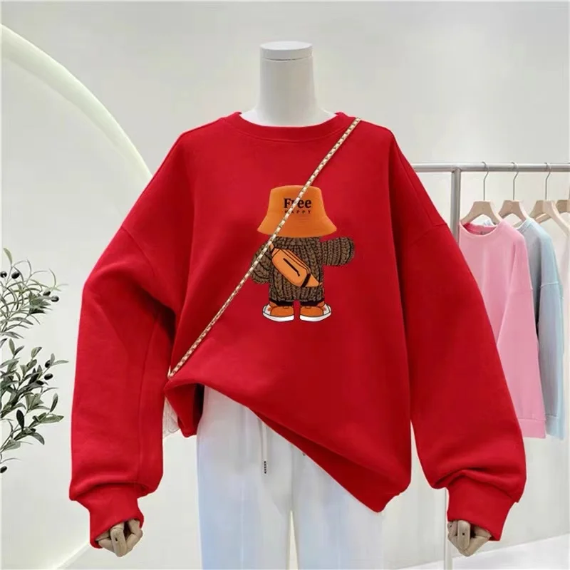 

Pinchen Trading Sweatshirt Woman Bubu Dudu Fashion Round Collar Printing Casual Sweater Loose Clothes Blackpink Blouse S-XXXL