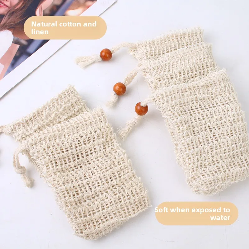 10pcs Handmade Linen Cotton Soap Bubble Net, Hanging Drawstring Soap Bag for Lathering and Body Massage Bath Cleaning Use