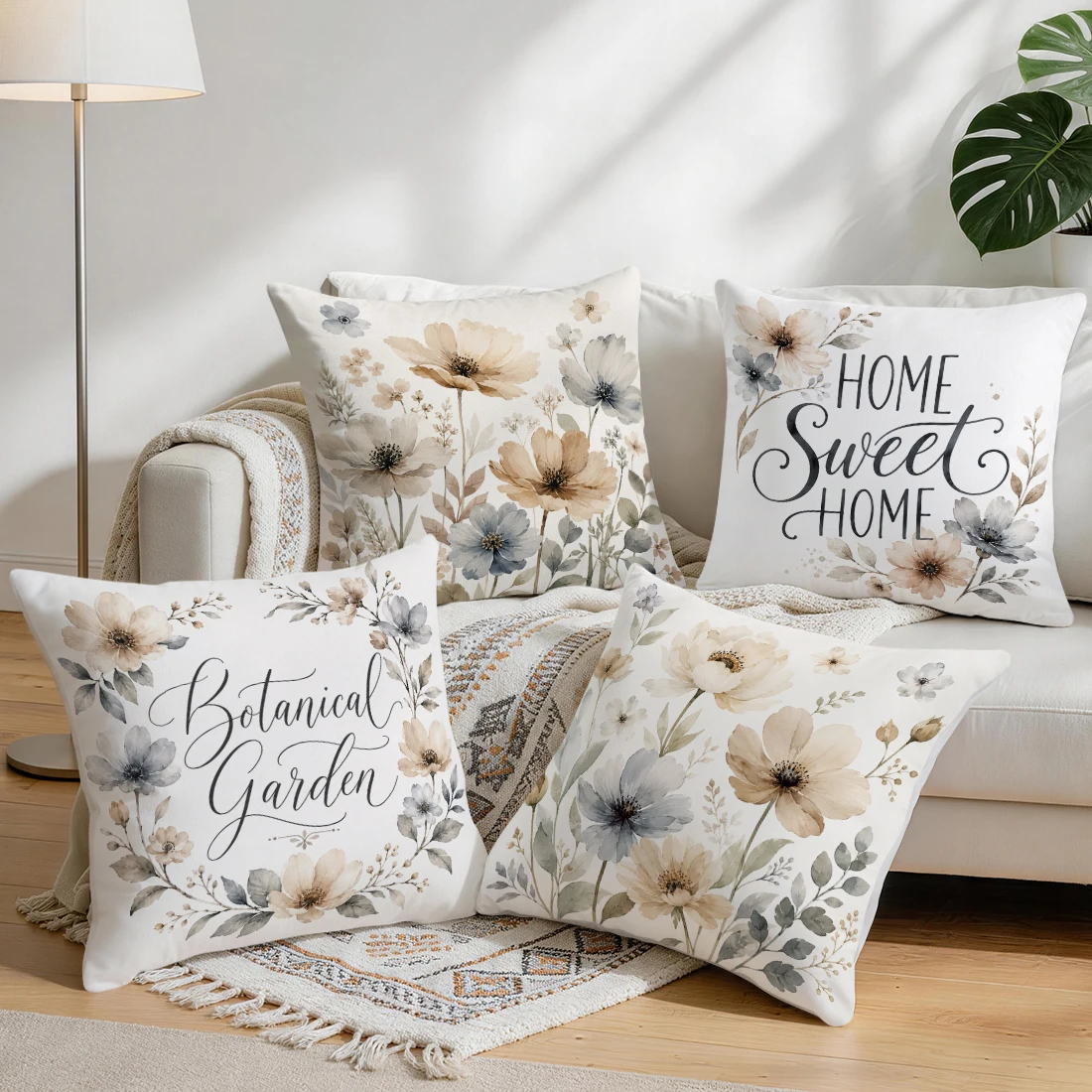 Watercolor Bouquet Text Pillowcase Printed Polyester 40/45/50cm Throw Pillowcover Decorative Sofa Cushion Pillowslip Home Decor