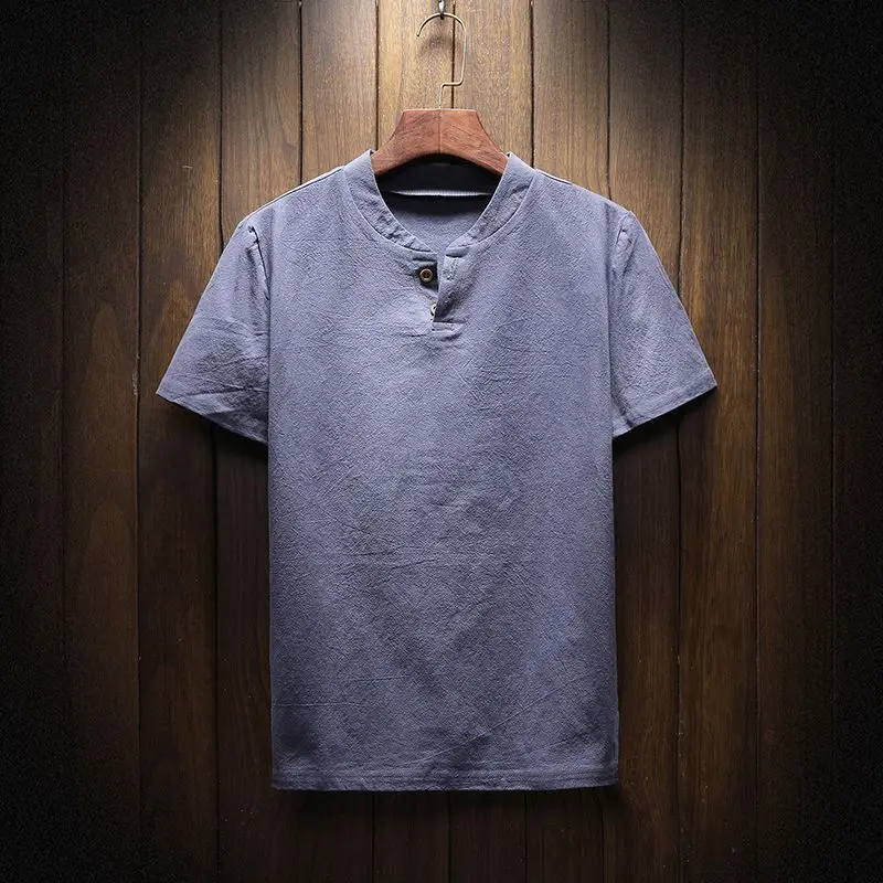 

Loose Fit Linen Cotton ort Sve Men's T-irt Thin f Sve plus Size Big Code Men's Wear V-Ne T-irt Body Fit