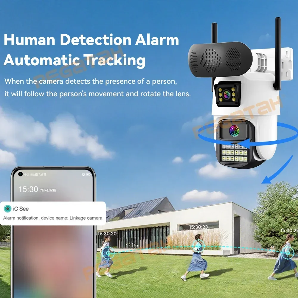 جديد 4K كاميرا أمان WiFi في الهواء الطلق مع سمّاعات بلوتوث عدسة مزدوجة تتبع السيارات IP CCTV شاشة مزدوجة الوصول NVR Cam iCSee APP #4