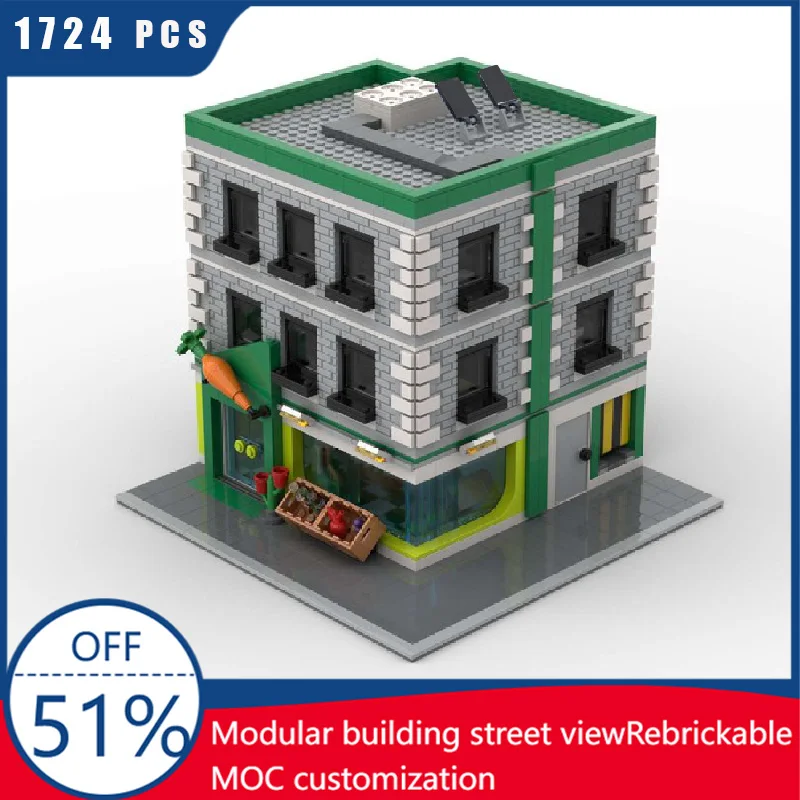 

1724 Parts MOC Creative City Street Luxury Grocery Store Model Architecture Building Blocks DIY Kids Assembly Bricks Toys Gifts