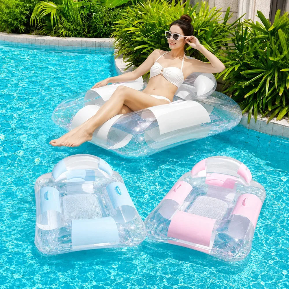 Koreanisches Retro-Ins-Pailletten-Streifen-Aufblasbares Wasser-Sofa-Schwimmtier für Erwachsene – Pool-Lounge-Schwimmring für Strand und Pool