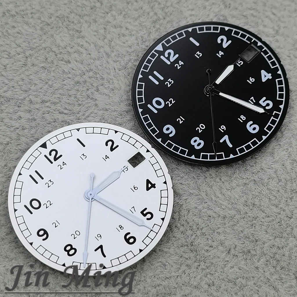 28.5mm Pilot Military Field Dial with Date Window Green Luminous Watch Hands for NH35 NH36 NH38 Automatic Movement Watch Parts