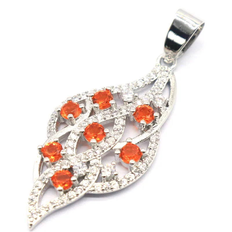 Buy 5 Get 1 Free 42x17mm Multi Color Orange Spessartine Garnet Peridot Pink Kunzite CZ Women Wedding Silver Pendant