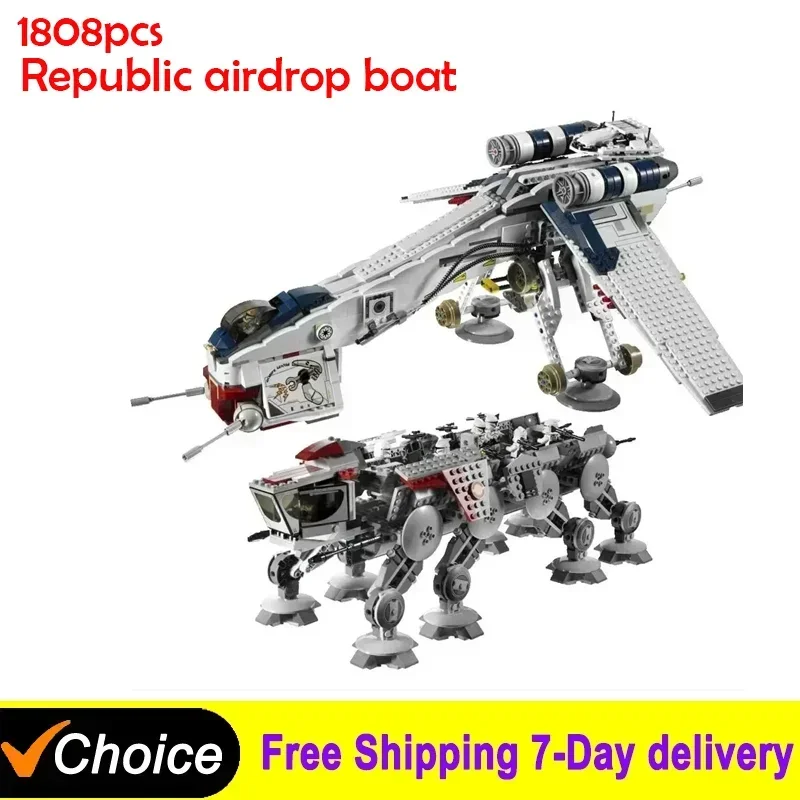 05053 Star Republic Dropship mit AT-OT Walker Set 1808 PCS Bausteine Ziegel Spielzeug für