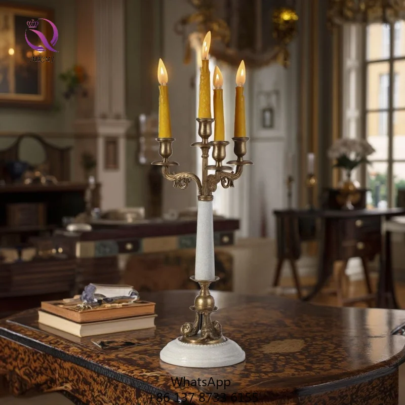 

Luxury 4 Head White Candle Holder With Brass And Porcelain Style Antique Candelabra For Hotel Home Accessories