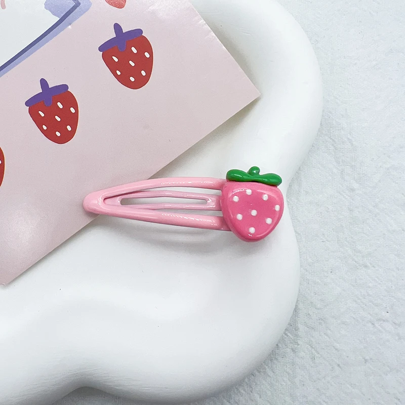 New Cute Sweet Strawberry Hairpin Lovely Pink Hair Clips Women Girls Bangs Clips BB Snap Clip Hair Accessories