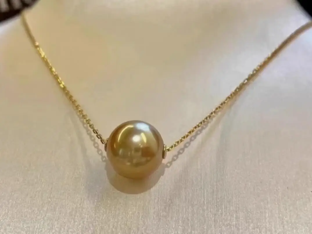 

Stunning 18” 11-12mm natural south sea gold round pearl necklace pendant