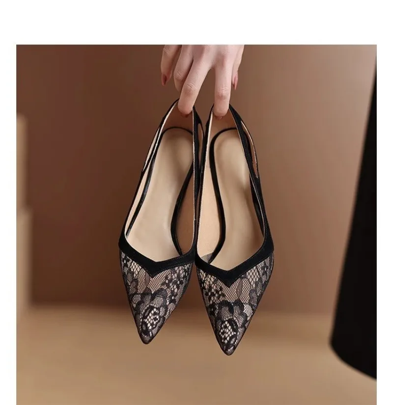 2024 Shoes Woman Sexy Lace Mesh Hollow Pointed Toe Shoes Stiletto High Heels  Luxury Designer Heels Elegant Party Sandals