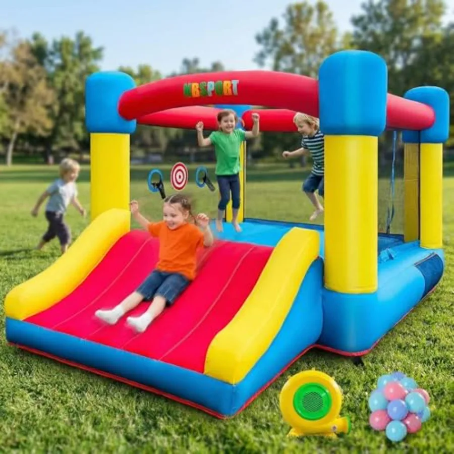 Inflatable Bounce House for Ages 3-8 - Largest 6.7'x8.4' Jump Zone, Big Bouncer Castle with Slide Blower Included Backyard Part