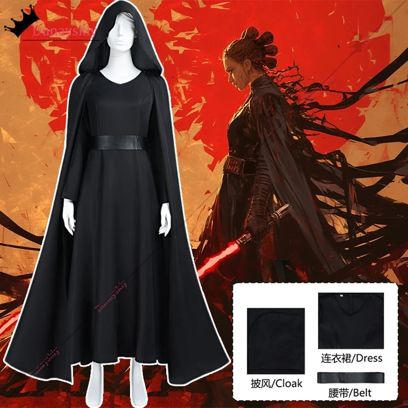 

Длинный плащ для косплея Рей, средневековый винтажный свободный черный плащ с капюшоном, готические костюмы на Хэллоуин для наряда унисекс