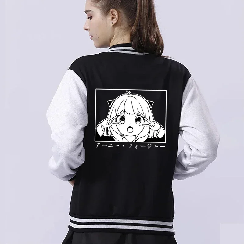 Anya forger printed baseball jacket women men long sleeves jersey sportswear coat