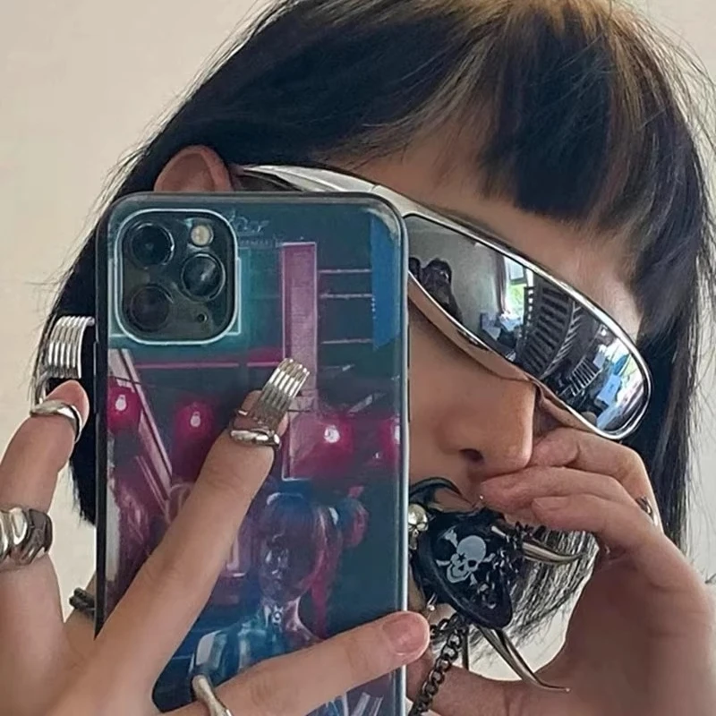 Hot Girl Trendy Boy Retro Stile funzionale Occhiali da sole laser Donna Internet Celebrity Equitazione Personalità Street Shot Occhiali da sole