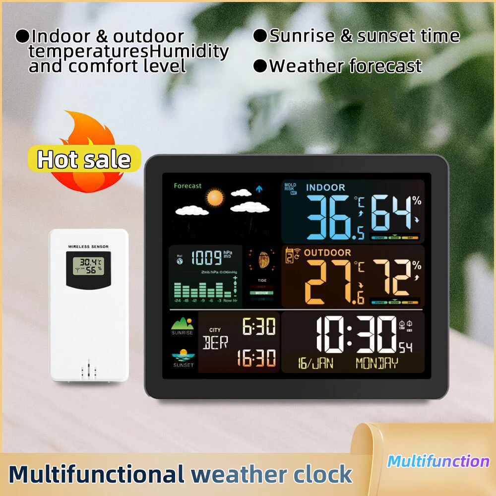 

Wireless Weather Station Indoor Outdoor Digital Thermometer Humidity Monitor Forecast Station with Calendar Adjustable Backlight