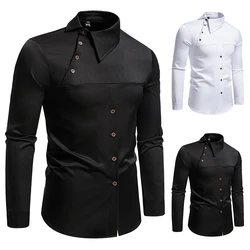 Men Long Sleeve Shirts Personality Slant Collar Mens Dress Shirt Casual Male Top Clothes Chemise Hemd Homme Shirt S55