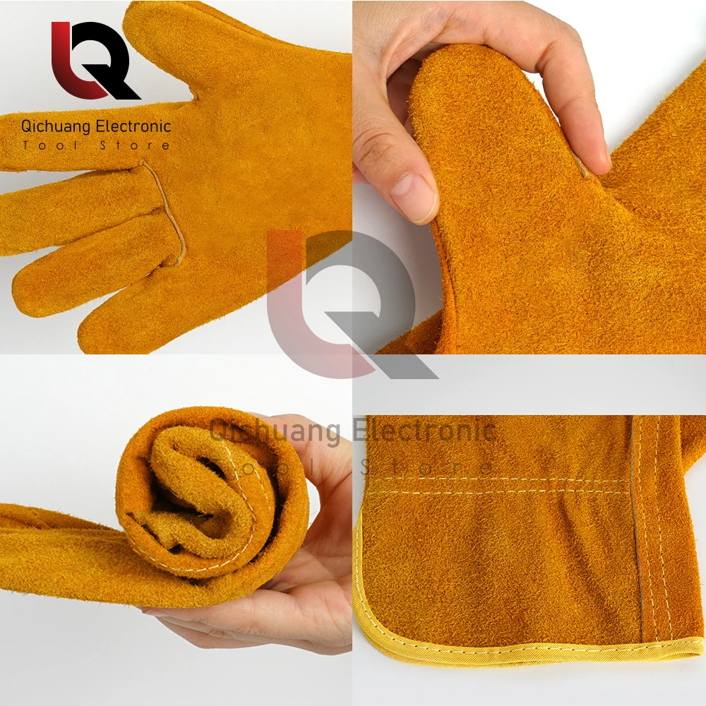 Gants de travail en cuir de vachette gants de soudage de sécurité résistant à la chaleur isolé coton Protection gants de travail de la sécurité pour soudeur