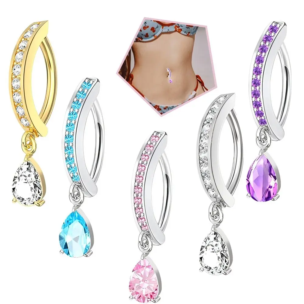 Stainless Steel Inverted Belly Button Ring Piercing Exquisite Zircon Simple Sweet Navel Buckle Human Body Puncture Jewelry