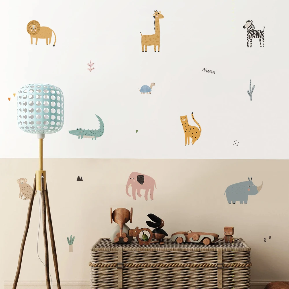 Funny Animals Monkey Giraffe Zebra Wall Stickers for Kids Rooms Playroom Nursery Wall Art Decals Home Decoration Boys Bedroom