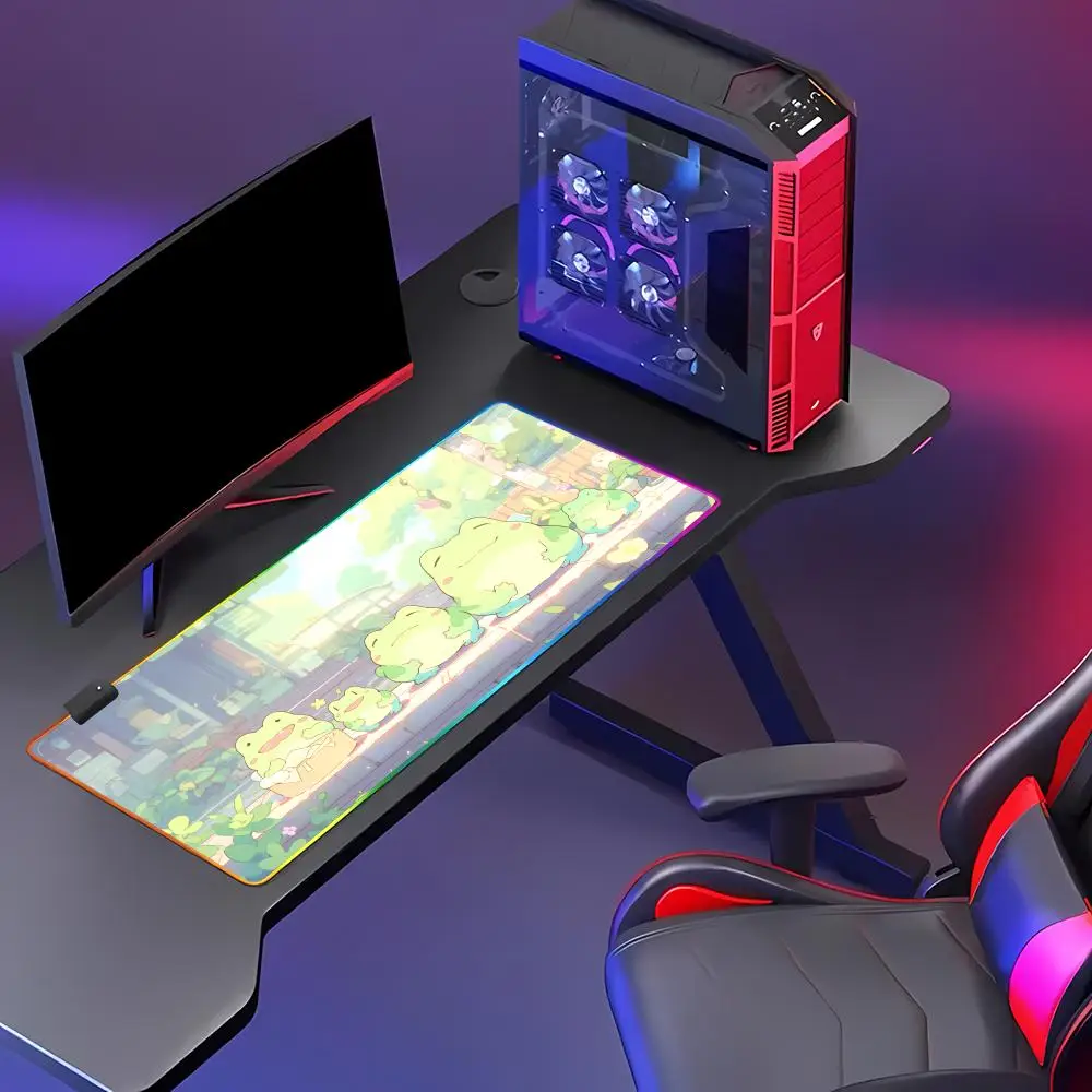 Cute Frog Mouse Pad Animation Games Beautiful RGB Gaming Mouse Pad HD Gamer Large LED Light XXL PC Computer pad Non-slip Decor